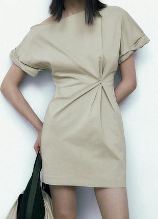 Коротка жіноча асиметрична сукня zara бежева