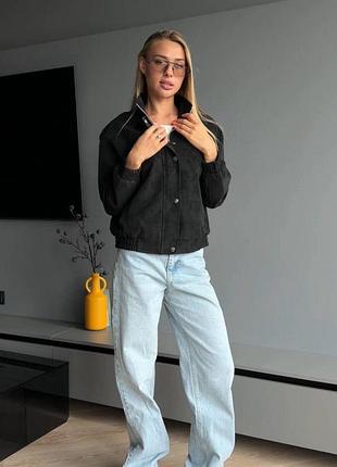 Женский бомбер из экокожи vintage | oversize чорний, s