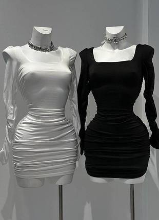 Платье | плотный крепдайвинг | черное, белое | xs-s, m-l