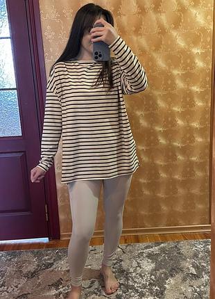 Комплект оверсайз тільняшка chalk та лосини uniqlo / готовий базовий костюм