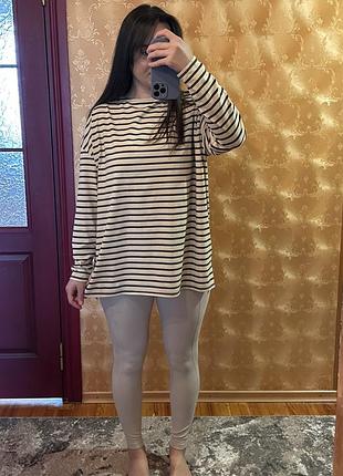Комплект оверсайз тільняшка chalk та лосини uniqlo / готовий базовий костюм