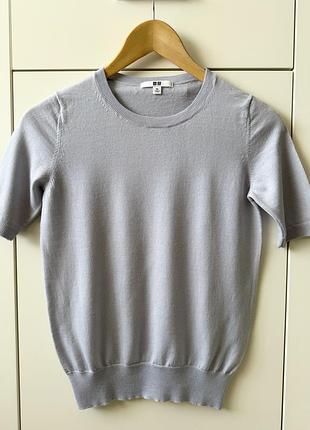 Жіночий базовий тонкий джемпер uniqlo з короткими рукавами 100% вовна розмір xs
