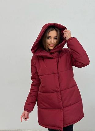Удлиненная куртка «зефирка люкс» на шнурках – максимальное тепло и трендовый стиль марсала, 42