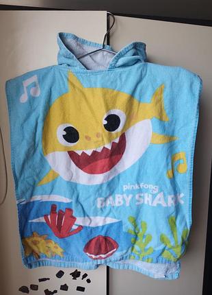 Рушник-пончо baby shark махровий з капюшоном