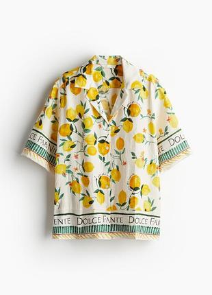 Жіноча сорочка h&m оверсайз з лимонним принтом