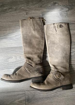 Шкіряни чоботи primeboots до коліна ковбойки вінтажна шкіра ефект потертості