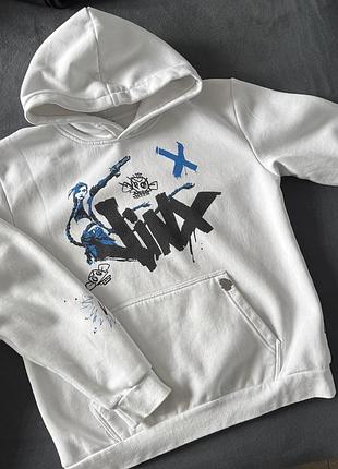 Худі чоловіче біле з принтом jinx, на зріст 160-170 см