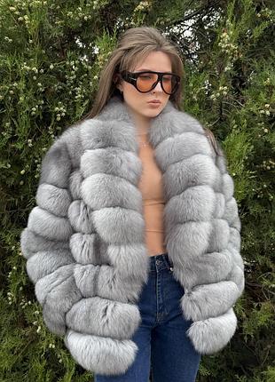 Шуба з натурального арктичного песця у відтінку smoky grey