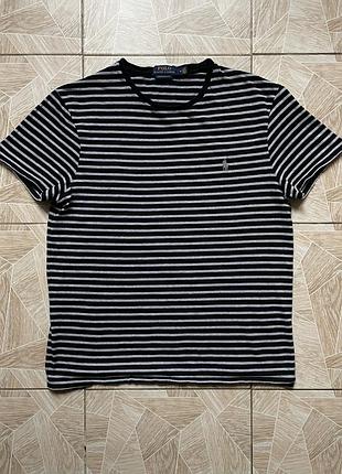 Футболка casual polo ralph lauren custom slim fit striped t-shirt black gray logo men’s m