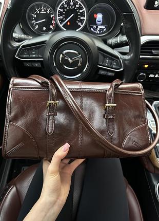 Сумка medium leather shoulder bag burgundy 💗 8