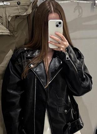Чорна куртка-косуха mango, oversize, s 2