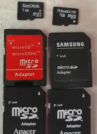 Продається лот карт пам'яті та адаптерів 128 mb 1 gb 2 gb 64 gb microsd