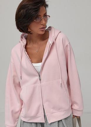 Тепле худі oversize на блискавці з начосом колір пудра розмір s/m fl_003542