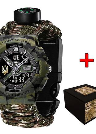 Мужские часы awarder 005 тризуб золото camo green паракордовый ремешок camo green