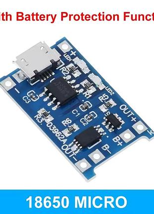Модуль заряда li-ion аккумуляторов tp4056 micro-usb с защитой