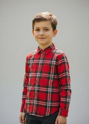 Красная теплая рубашка в клетку next на мальчика 6-7 лет