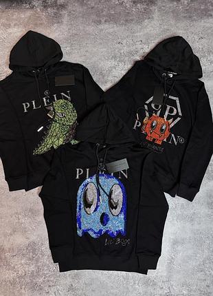 Чоловіче худі philipp plein з принтом чорне | худі філіплейн