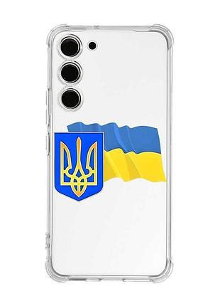 Чехол с утолщёнными углами на samsung galaxy s22 plus тризуб и флаг украины (принт 384)