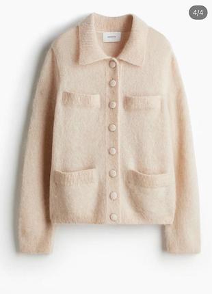 Вовняний мохеровий пухнастий кардиган вільного крою з коміром h&m premium selection