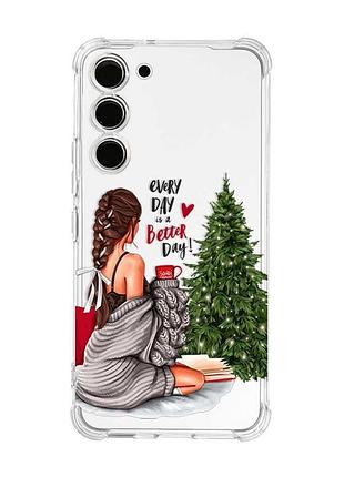 Чохол з потовщеними кутами на samsung galaxy s22 plus дівчина біля ялинки (принт 186)