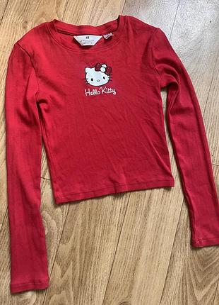 Реглан кофта червоний рубчик топ паєтки hello kitty h&m