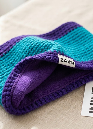 Снуд zaini ручной работы бирюзово-фиолетовый теплый на флисе 100% акрил