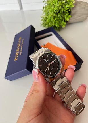 Мужские часы poedagar grey/black — кварцевый, 40 мм, черный циферблат, серый корпус, металлический браслет