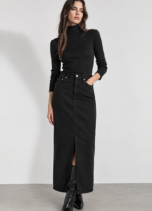 Zara s/m/ черная длинная джинсовая юбка с высокой посадкой и разрезом