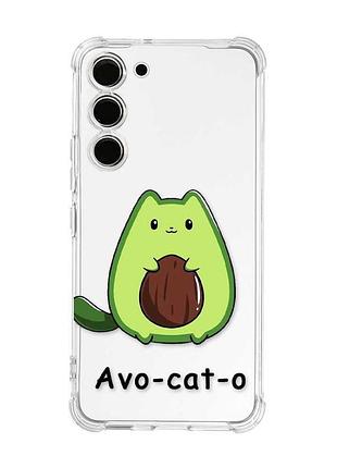 Чехол с утолщёнными углами на samsung galaxy s22 plus котик авокадо (принт 306)