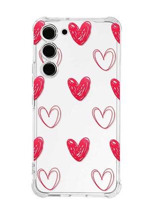 Чохол з потовщеними кутами на samsung galaxy s22 plus сердечка червоні (принт 77)