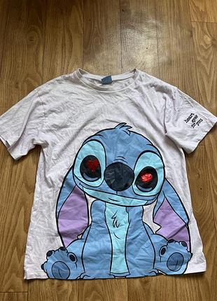 Нарядна футболка графіті сердечко паєтки стіч stitch disney