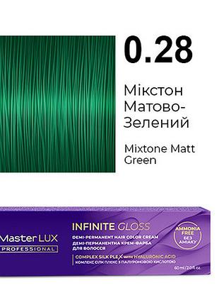 Деми-перманентная крем-краска для волос infinite gloss 0.28 микстон матово-зеленый master lux 60 мл