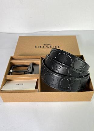 Мужской двусторонний кожаный ремень coach harness signature embossed leather cut-to-size reversible belt, черный