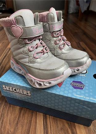 Чоботи для дівчинки skechers демісезонні сріблясто-рожеві 23 розмір
