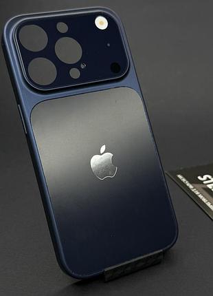 Чохол для iphone 16 pro з і лінзами на камеру скляний матовий glass logo acrylic case синій (deep blue)