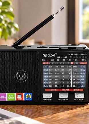 Радиоприемник аккумуляторный golon rx 8866 с фонариком + bt / fm приемник golon на батарейках usb mp3