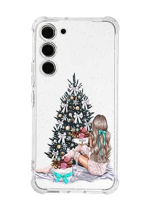 Чохол з потовщеними кутами на samsung galaxy s22 plus дівчина біля ялинки (принт 139)