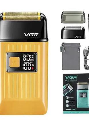 Мужская аккумуляторная электробритва vgr v-357 шейвер для сухого и влажного бритья, waterproof ipx6, выдвижной триммер, led