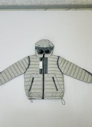 Куртка чоловіча c.p. company google jacket мікропуховик чорний/сірий