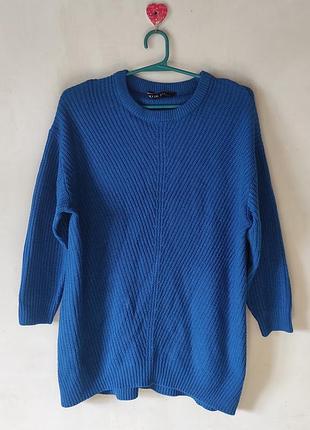 Ярко-синий удлиненный свитер оверсайз yours (xl–3xl / eur 46–48) - фактурная вязка