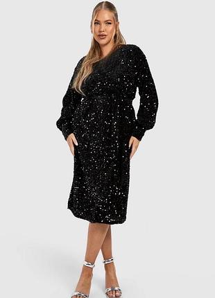 Вечірня сукня жіноча boohoo міді з відкритою спиною та паєтками