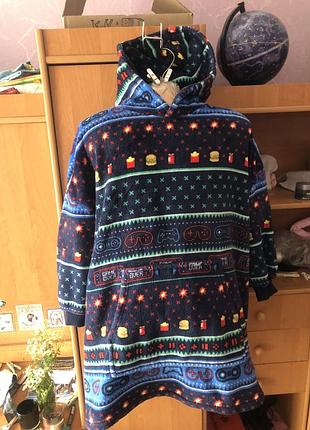 Меховушка, плюшева туника, довга, кофта, худи, 9-10 р 140 см. m&s. в ідеалі, слип, пижама