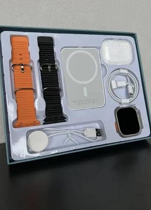 Подарунковий набір x8 watch set 3 в 1: смарт-годинник, бездротові навушники air pro та power bank з бездротовою зарядкою