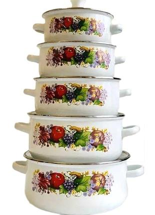 Набір із 5 емальованих каструль із кришками unique un-2355 10 предметів для всіх типів плит