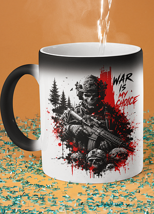 Чашка хамелеон керамічна з принтом "war is my choice" 330 мл