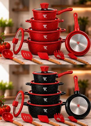 Набір посуду top kitchen tk00050l з мармуровим покриттям, 10 предметів + кухонне приладдя