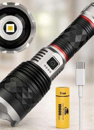 Ручний led фонарик bailong bl cb g685 акумуляторний usb / потужний ручний ліхтар coba cb-g685 з зумом і type-c зарядкою