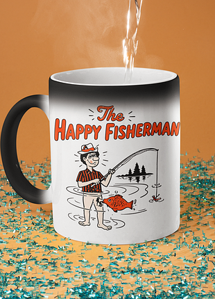 Чашка хамелеон керамічна з принтом "happy fisherman" 330 мл