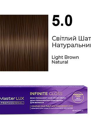 Деми-перманентная крем-краска для волос infinite gloss 5.0 светлый шатен натуральный master lux 60 мл