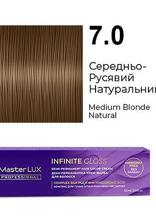 Демі-перманентна крем-фарба для волосся infinite gloss 7.0 середньо-русявий натуральний master lux 60 мл